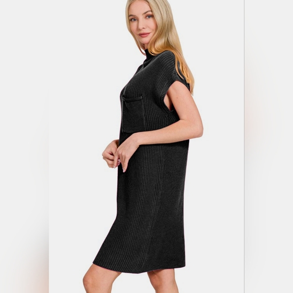 Zenana Mock Neck Short Sleeve Sweater Dress - Picture 3 of 5